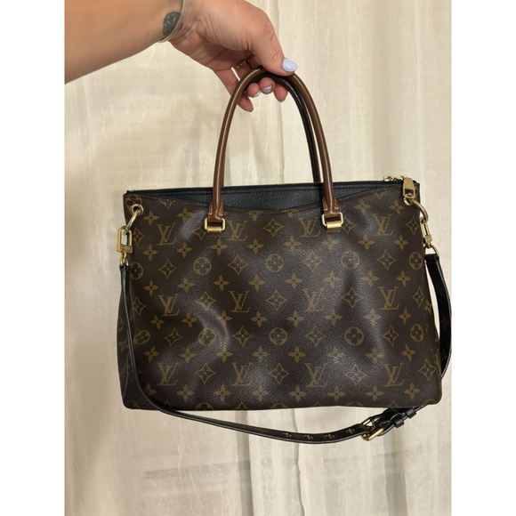 Louis Vuitton Monogram Pallas Tote Bag 2015 Classic Canvas & Leather Black Brown - Picture 2 of 13